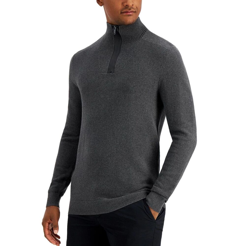 Alfani Men's Sweater XXL Charcoal Gray 1/4 Zip